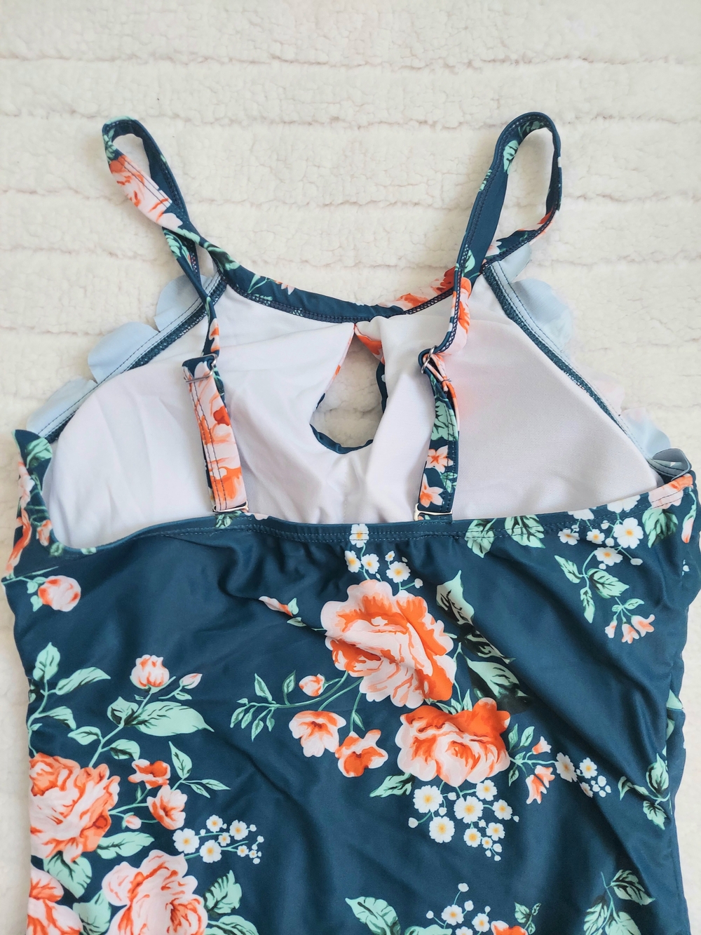 Meetwell Floral Keyhole Teal & Peach Floral One-Piece Swimsuit Women Medium NWT - Picture 4 of 6
